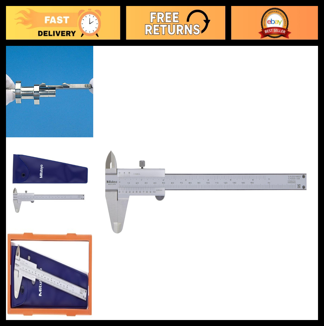 Stainless Steel Vernier Calipers - 150mm Range, Metric, 0.05mm Accuracy, Depth &
