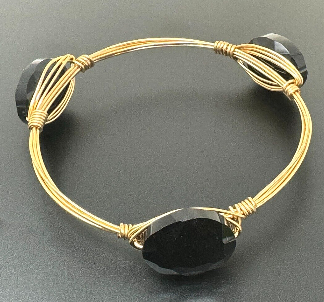 Bracelet Black Acrylic Stone Jewelry, Wire Fashion Gold Color Bangle 2.5"