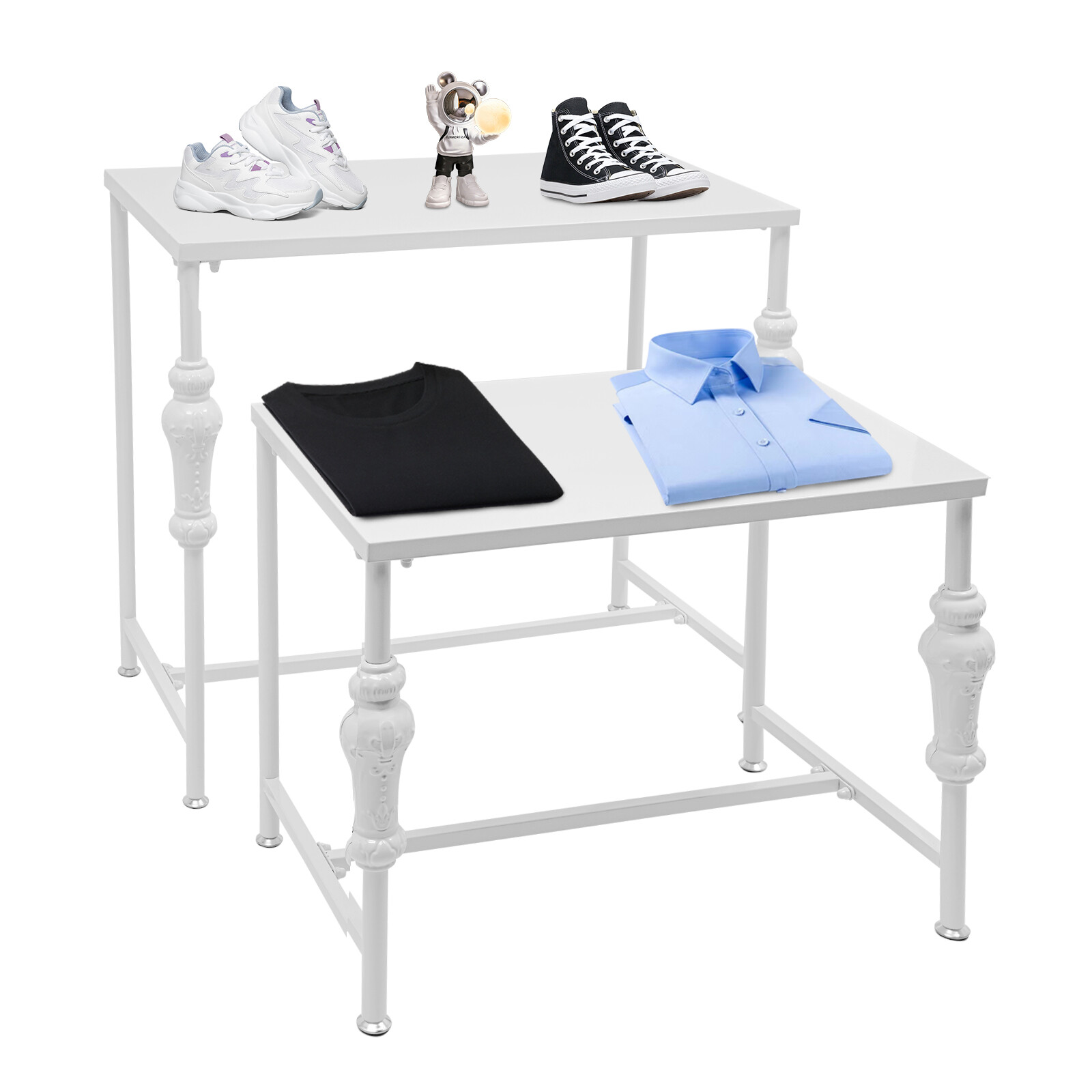 2PCS White Industrial Retail Display Tables Standing Clothing Shoes Display Rack