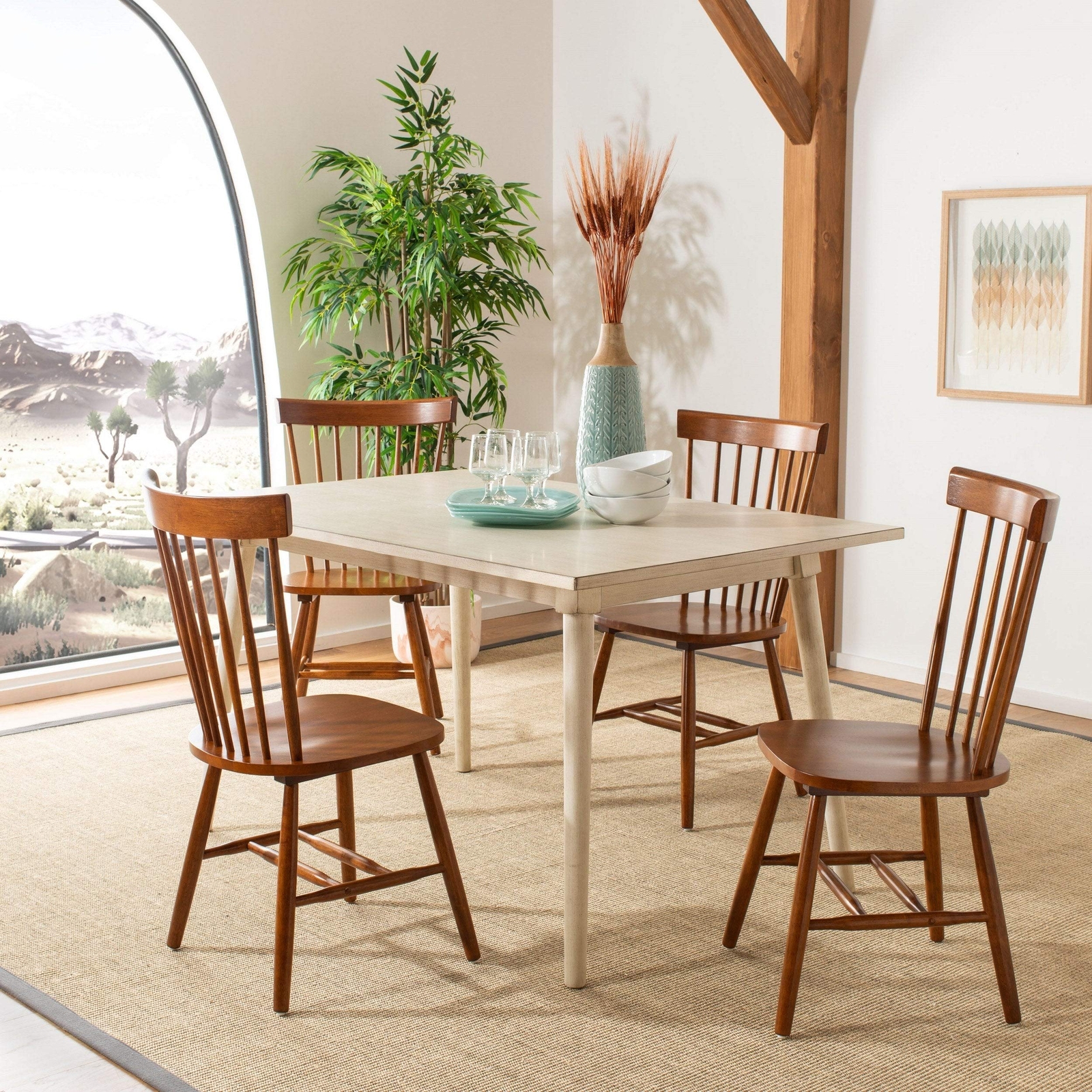 Dining Country Lifestyle Spindle Back Dark Oak Brown Chairs (Set of ) 0.5" X