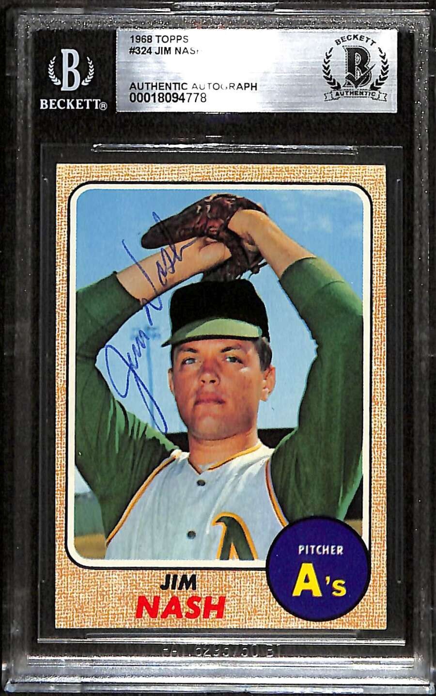 1968 Topps 324 Jim Nash  BGS Auto Autographed BAS Authentic C100574