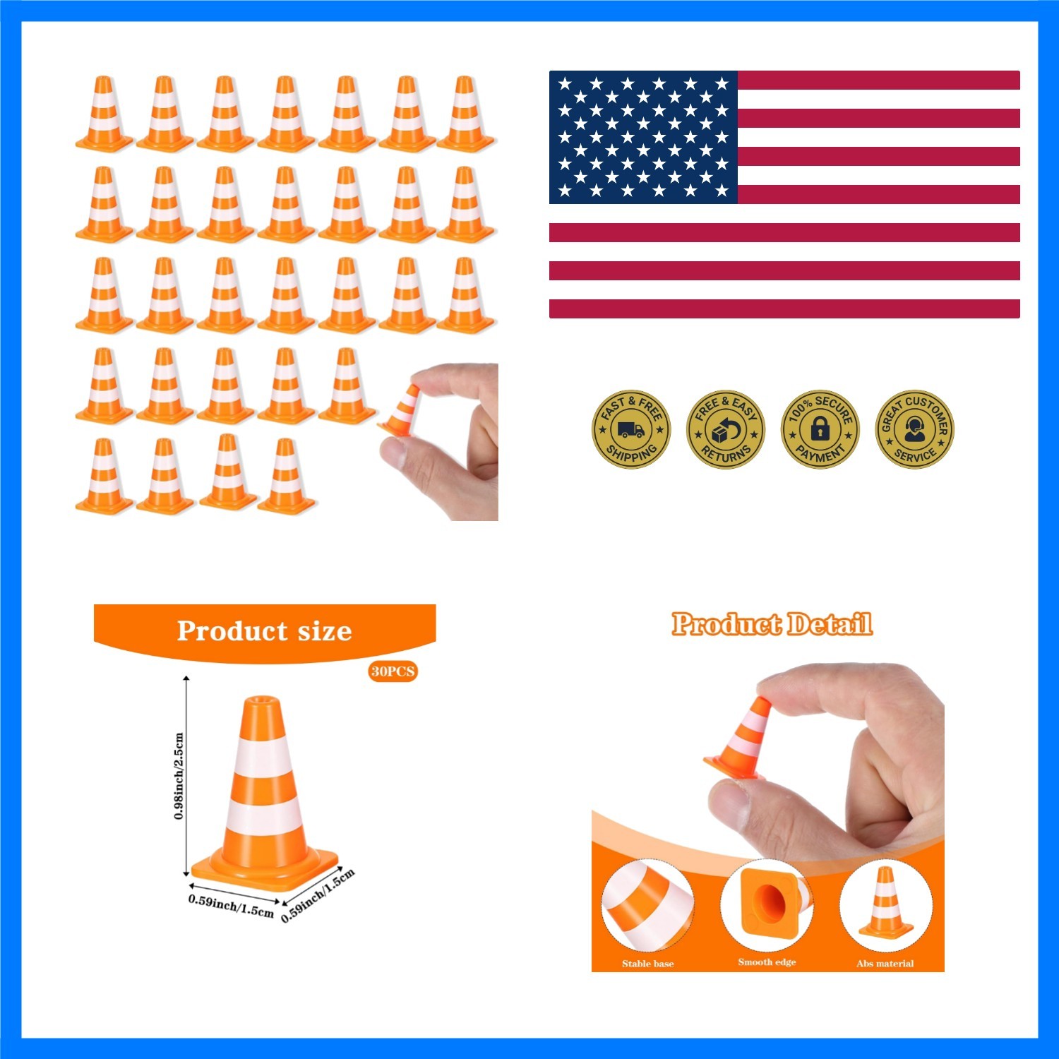 30Pcs 1 Inch Mini Traffic Cones, Small Orange Cones Plastic | Durable Safety ...