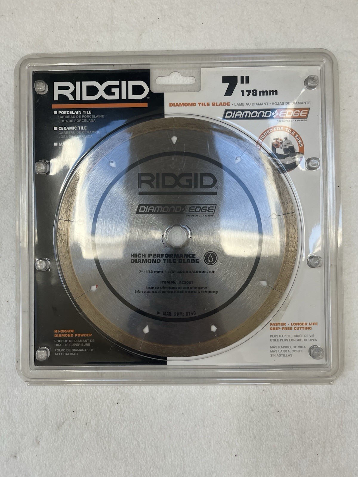 Diamond Edge Ridgid 7” 178mm High Performance Diamond Tile Blade NEW