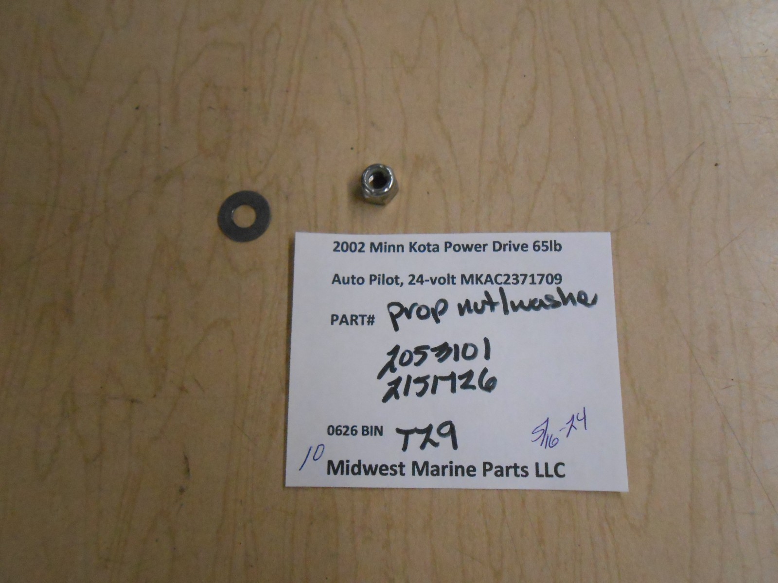2053101, 2151726 Minn Kota 2002 65lb Power Drive Auto Pilot Prop nut /washer T29