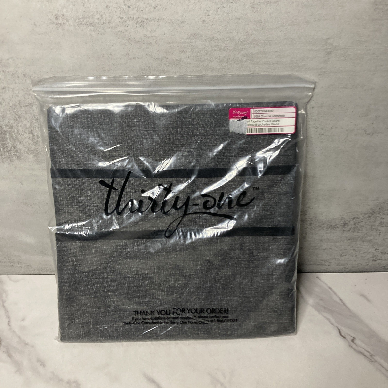 Thirty One Gifts, Wall Together Pocket Board, 569A Charcoal Crosshatch, New