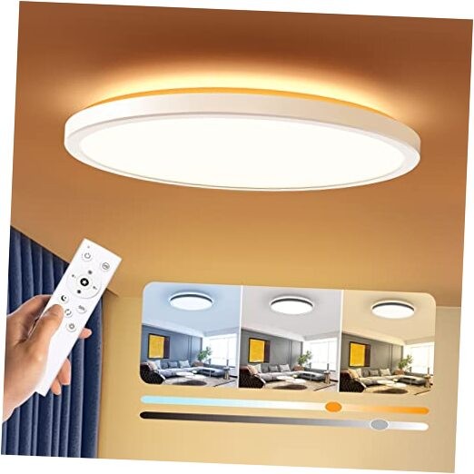 Dimmable LED Flush Mount Ceiling Light Fixture with Remote 12Inch 24W White