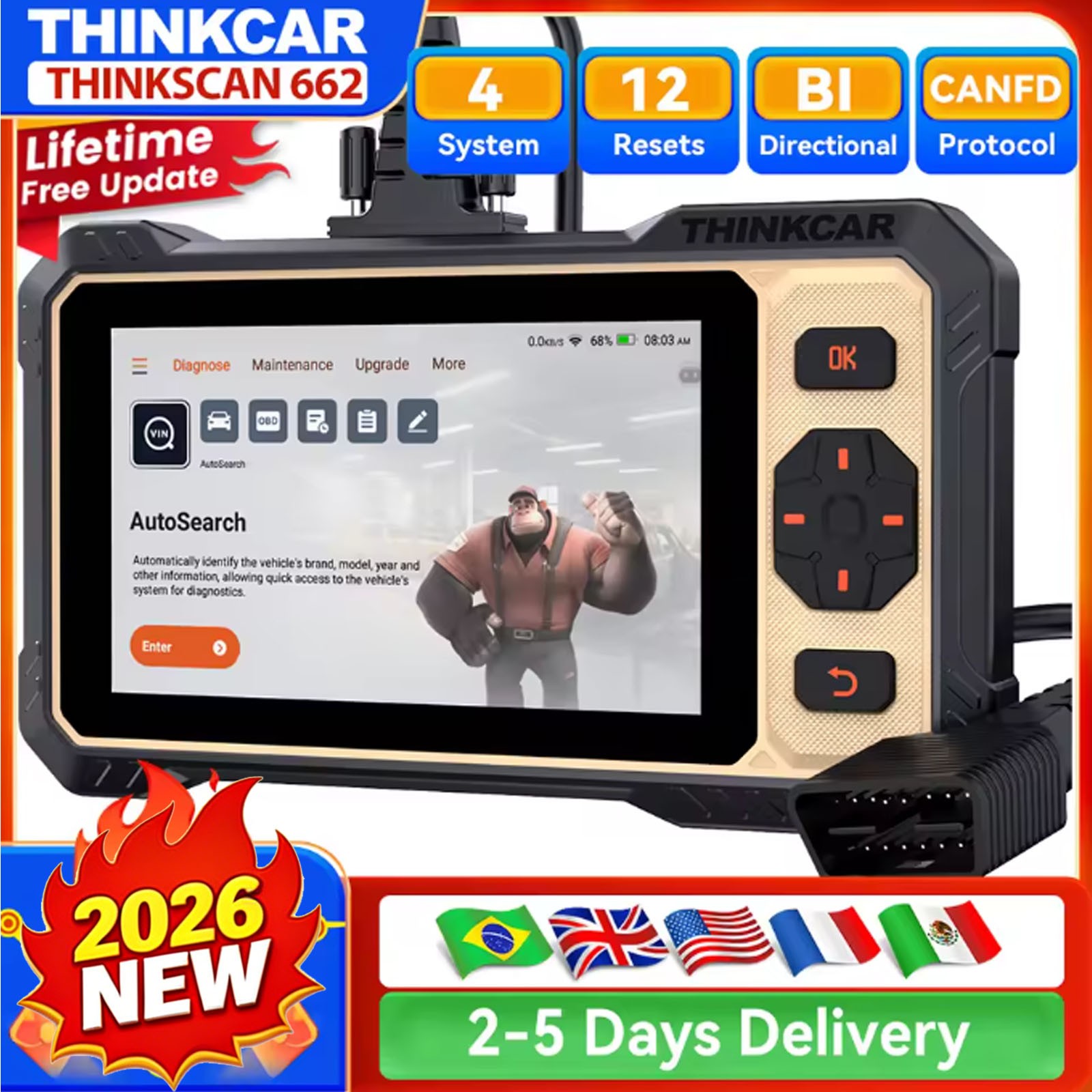 THINKSCAN 662 Auto car Diagnostic OBD2 Scanner Tool 4 System Engine ABS 12 reset