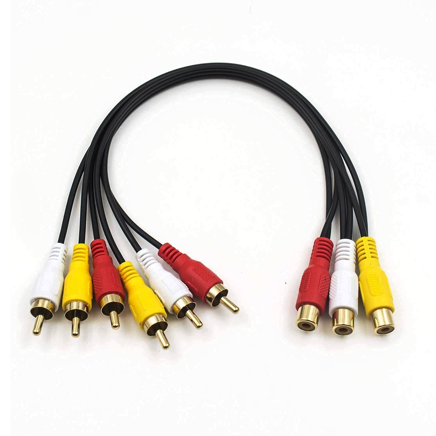 QDiShi RCA Splitter Cable, AV Cable 3 3 F to 6 M, Color-coded