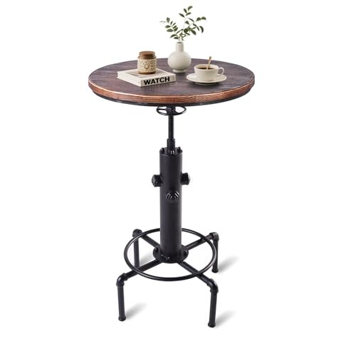 Industrial Tall Bistro Table 32.3-36.2",Adjustable Swivel Pub Table, Kitchen