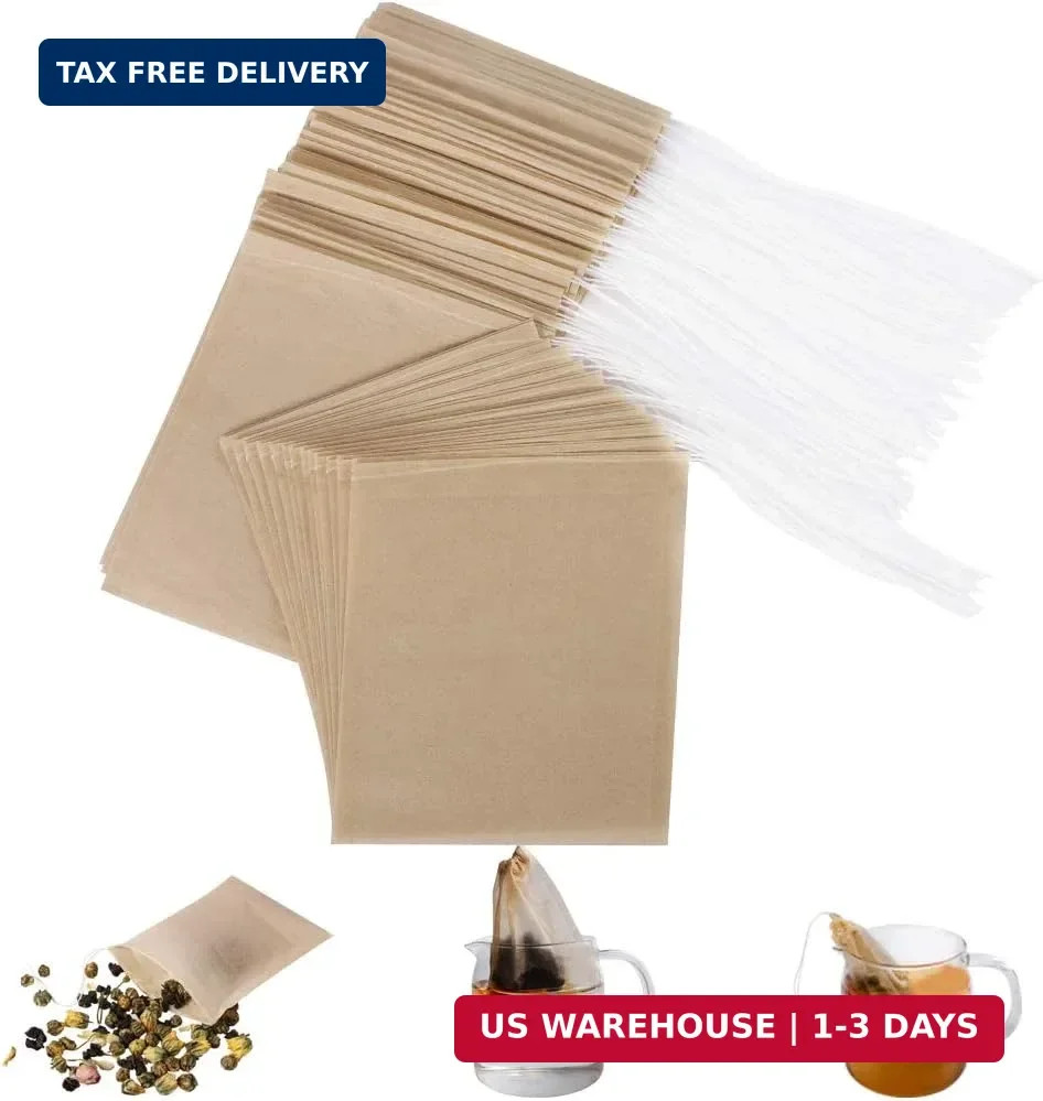 100 Pack (3.2inch x 4.0inch) Tea Filter Bags for Loose Tea, Wood Pulp Material