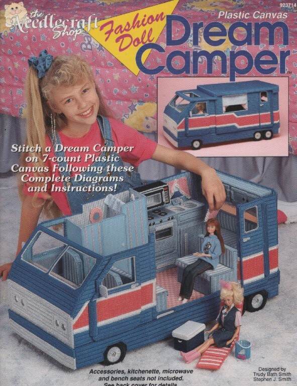 OOP!!! PLASTIC CANVAS FASHION DOLL DREAM CAMPER MUST SEE!!!
