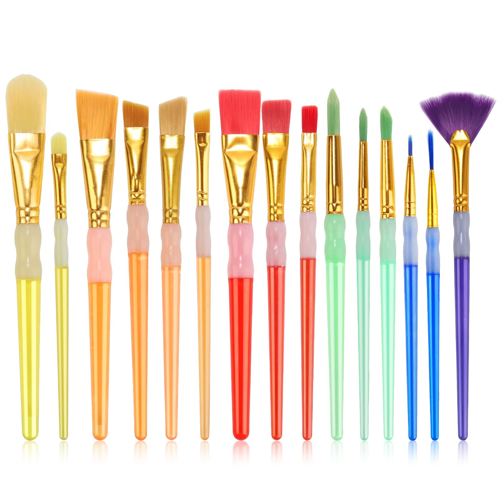 15Pcs Artist Brushes,Silicone Holder,Oil Acrylic Watercolor Painting, Multicolor