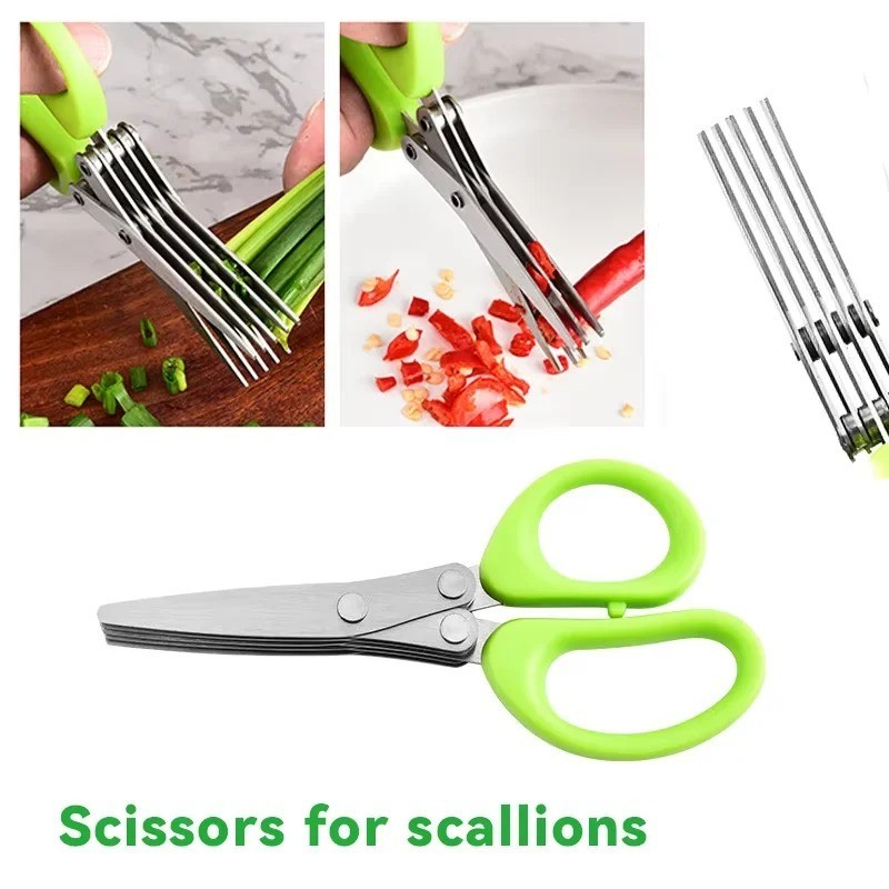 5 Layer Stainless Steel Herb Scissors Kitchen Scallion Onion Chopper Cutter Tool