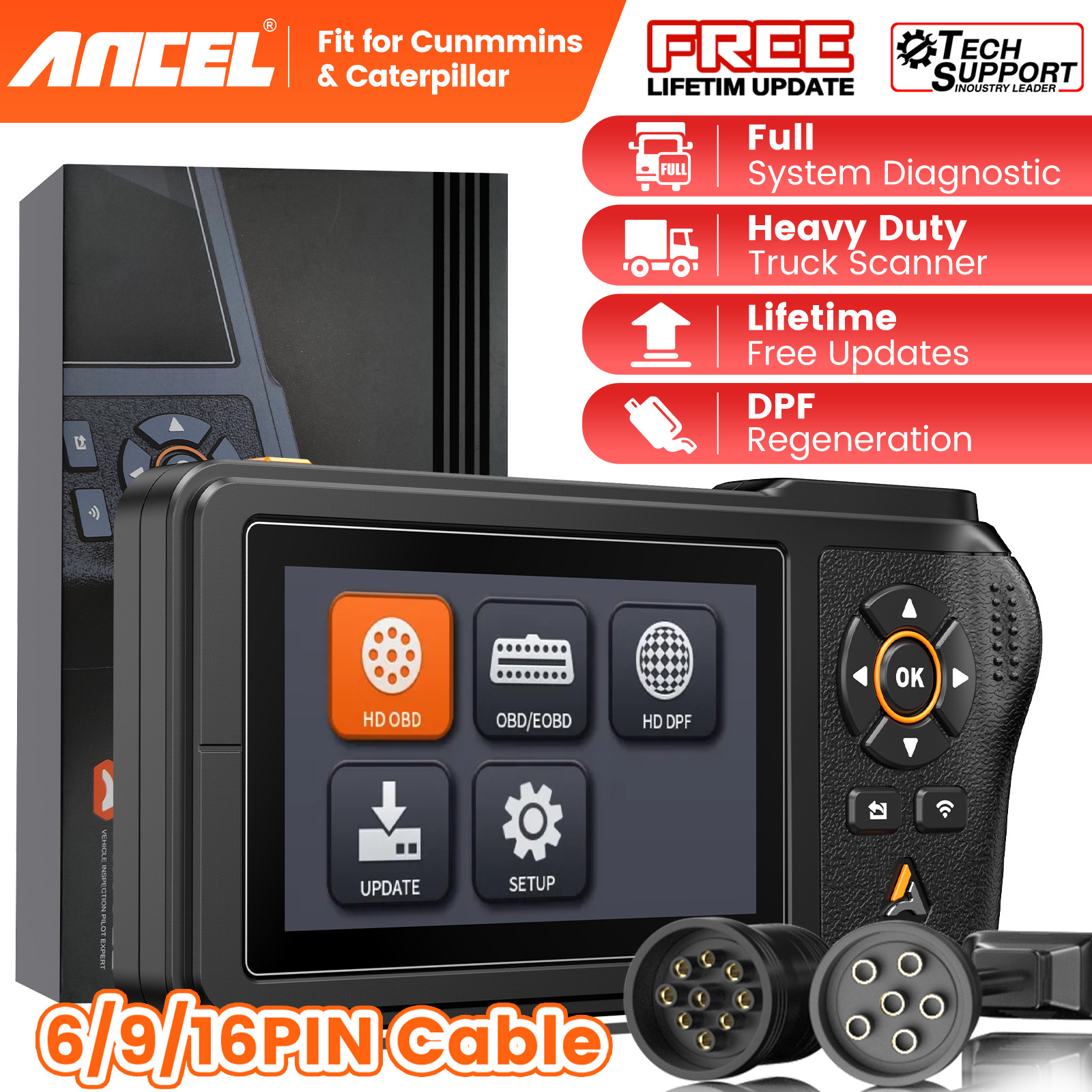 ANCEL HD431 Heavy Duty Truck Scanner DPF Regeneration Full Scan for DD15 DD16