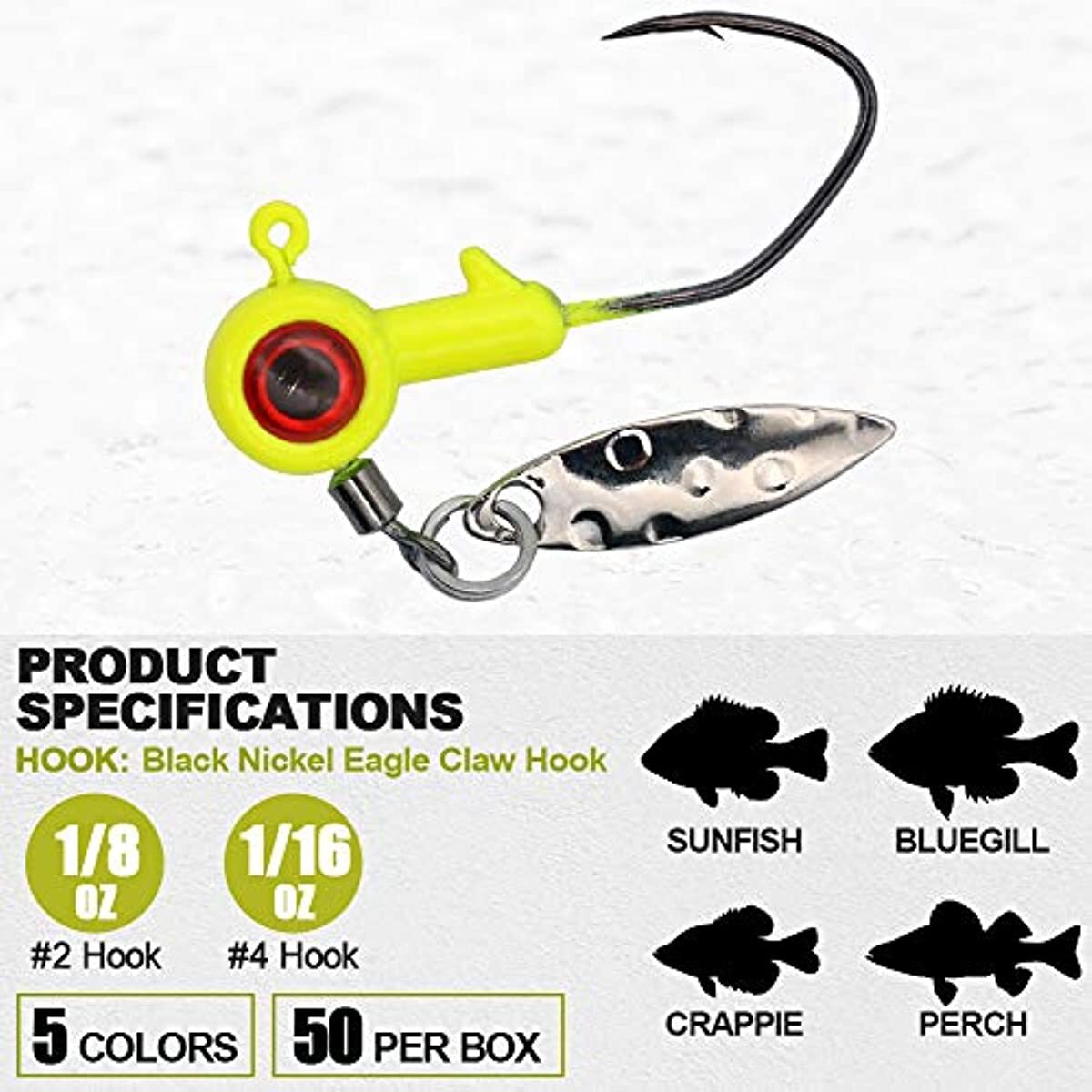 50 Pack Crappie-Jigs-Heads-Kit Panfish Fishing Jigs Lead Head Jig Hook