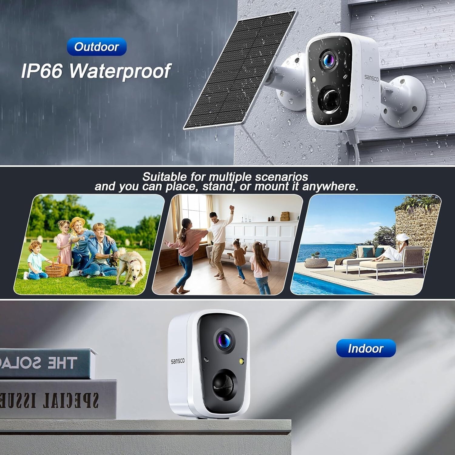 2K 4MP Solar Security Camera Outdoor Home Surveillance PIR 2-Way Talk + 64GB