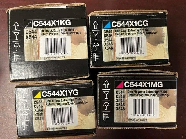 Genuine Set of 4 Lexmark C544X1KG C544X1CG C544X1MG C544X1YG Toners