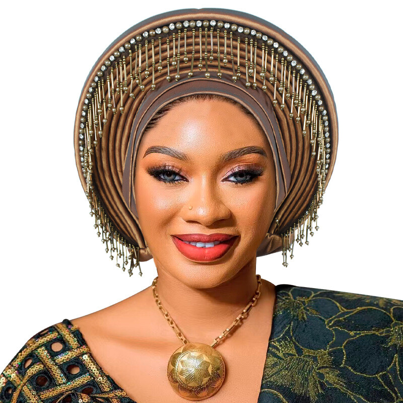 African Women Tassel Gele Headtie Turban Headpiece Nigerian Wedding Wrap Cap