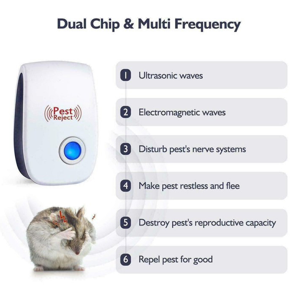 4 PACK Pest Reject Ultrasonic Repeller Reject Bug Mites Spider Defender Roaches
