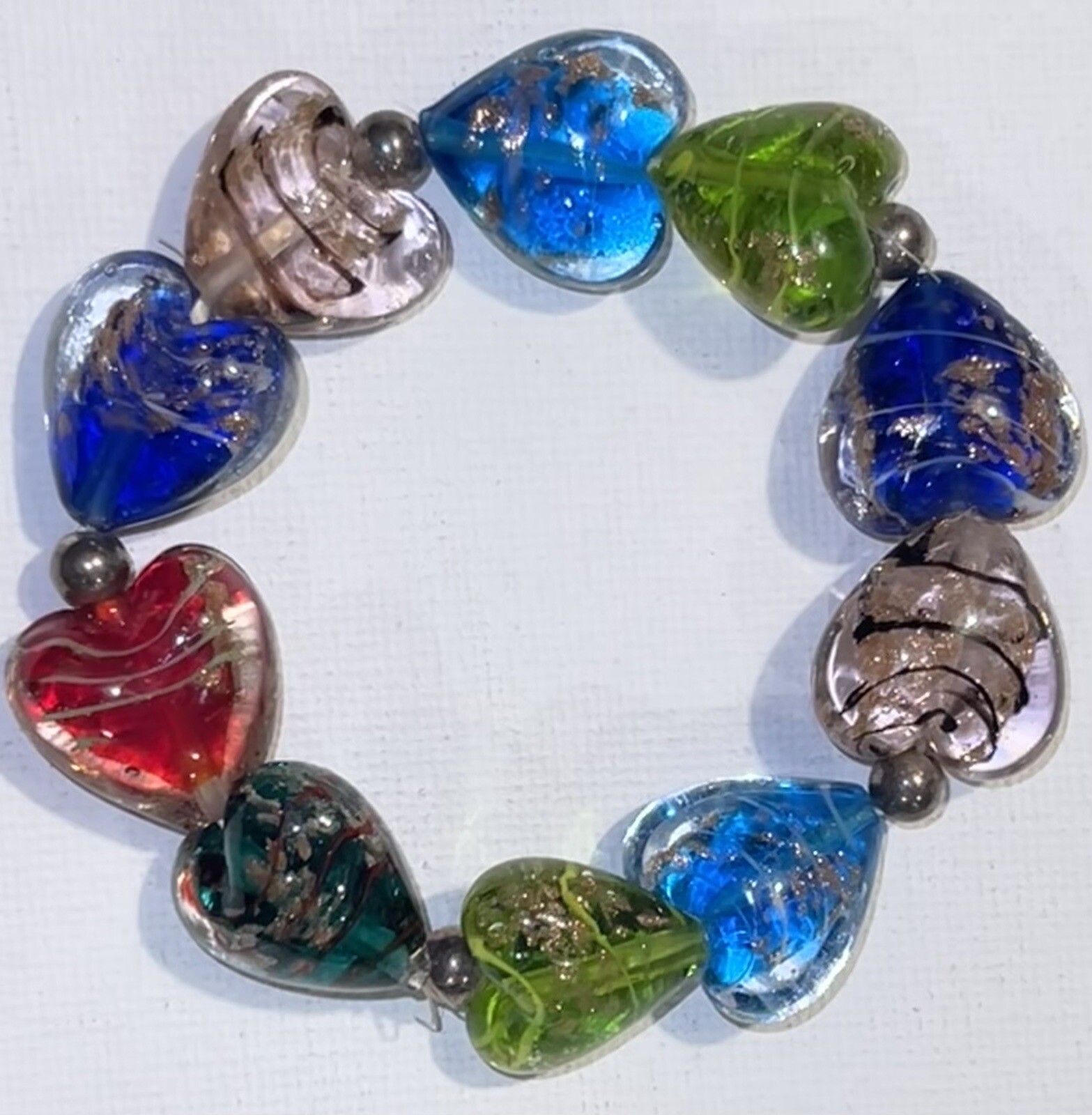 Love Valentine Glass Heart Shaped Bead Multi Color Stretchy Bracelet
