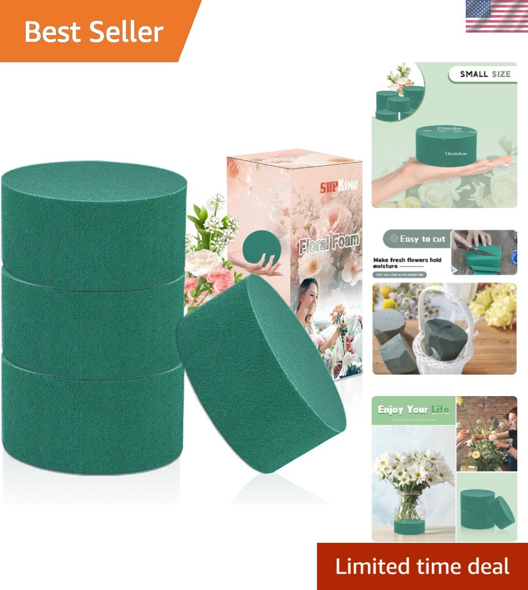 4Pcs Floral Foam Round 3.15" Small Green Wet Dry Flower Foam Blocks Florist P...