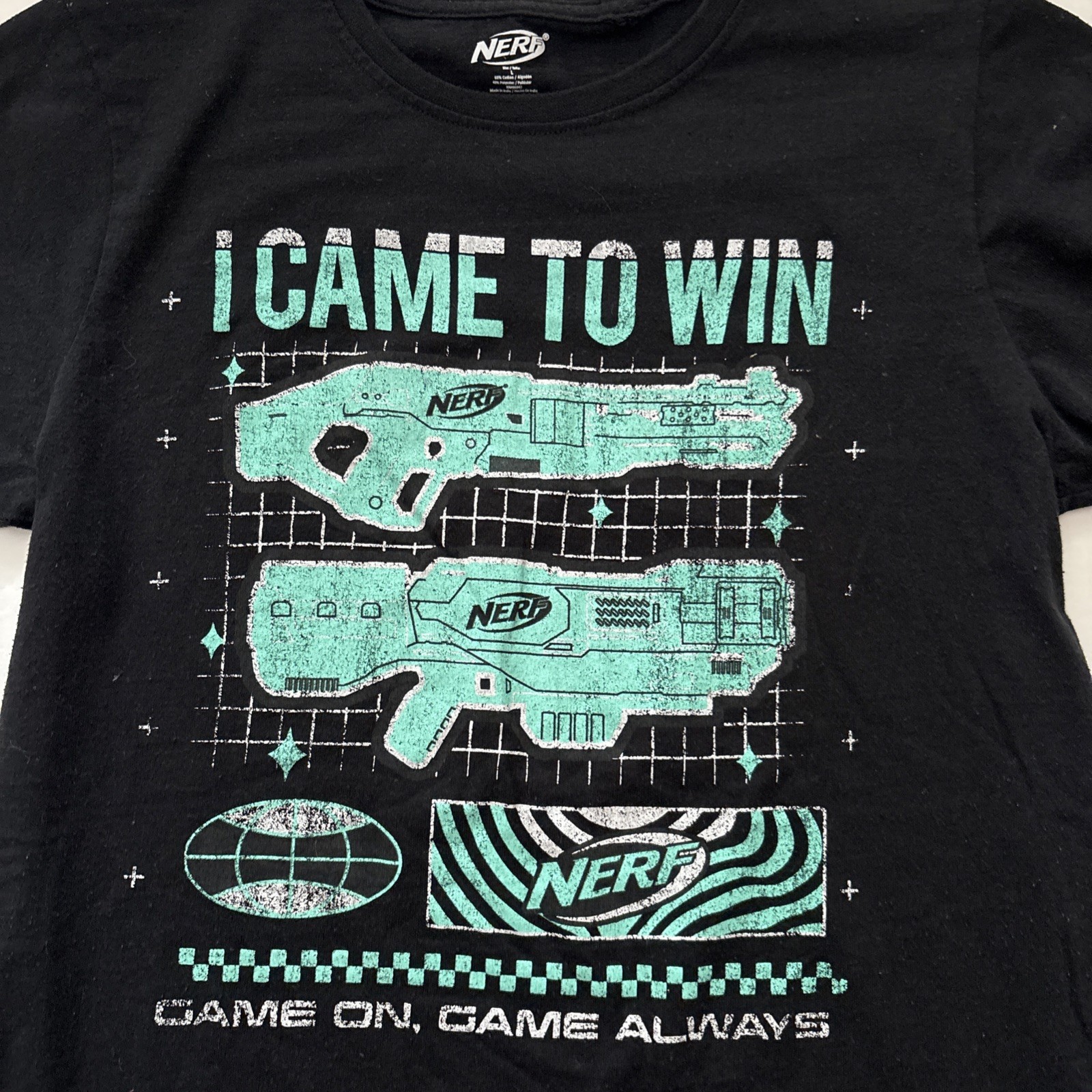 Nerf Gun I Came To Win T Shirt Large Black Turquoise See Pics Official Product