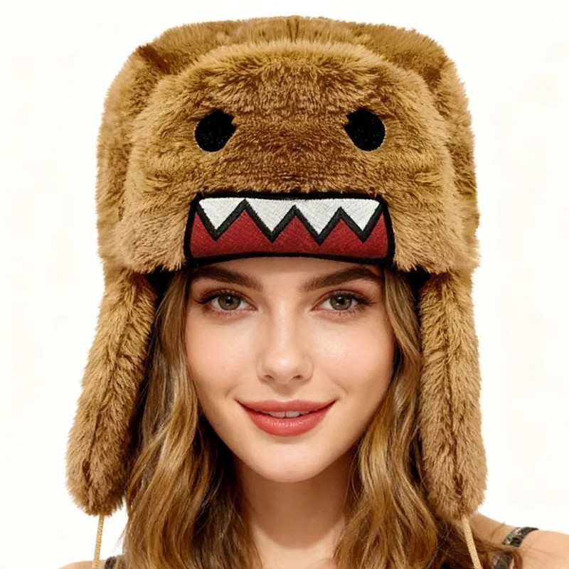 Domo Kun Furry Trapper Hat | Plush Winter Cap | Cosplay Streetwear Beanie