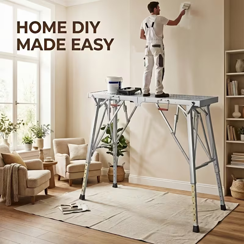 Portable Foldable Workbench Adjustable Height Heavy-Duty Wide Base Outdoor