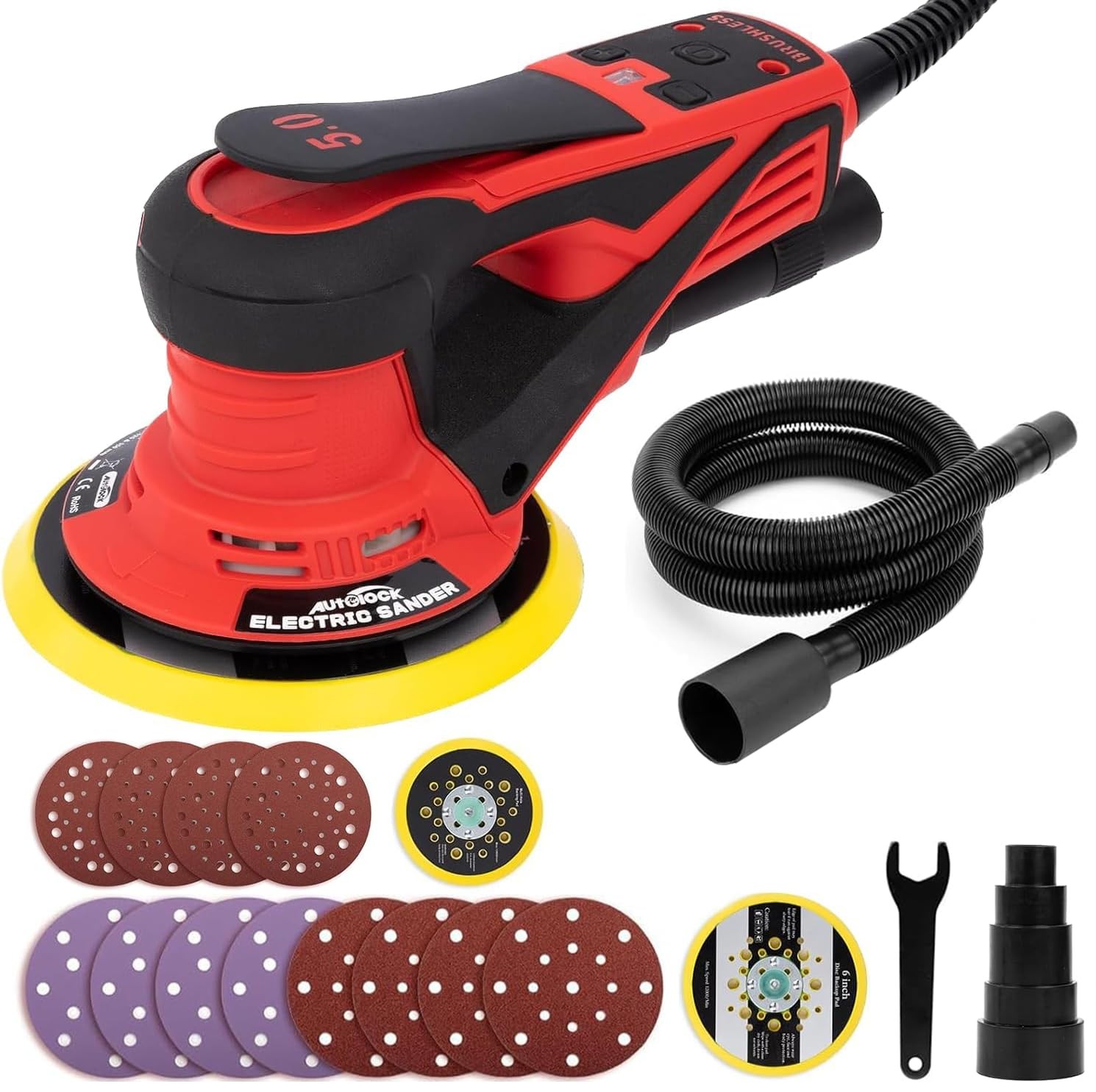 350W Electric Random Orbital Sander with 5 & 6 Inch pads 1pcs