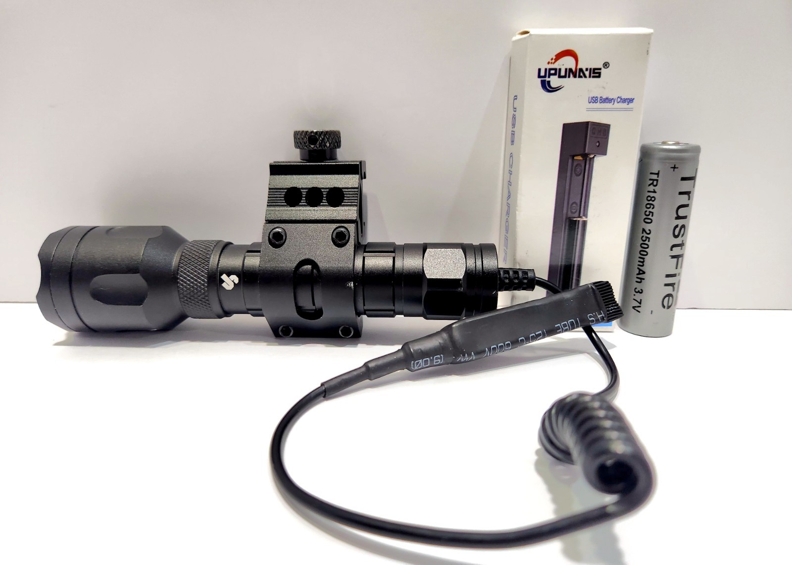 Tactical LED Flashlight with Picatinny Rail Mount + Pressure Switch + 18650...