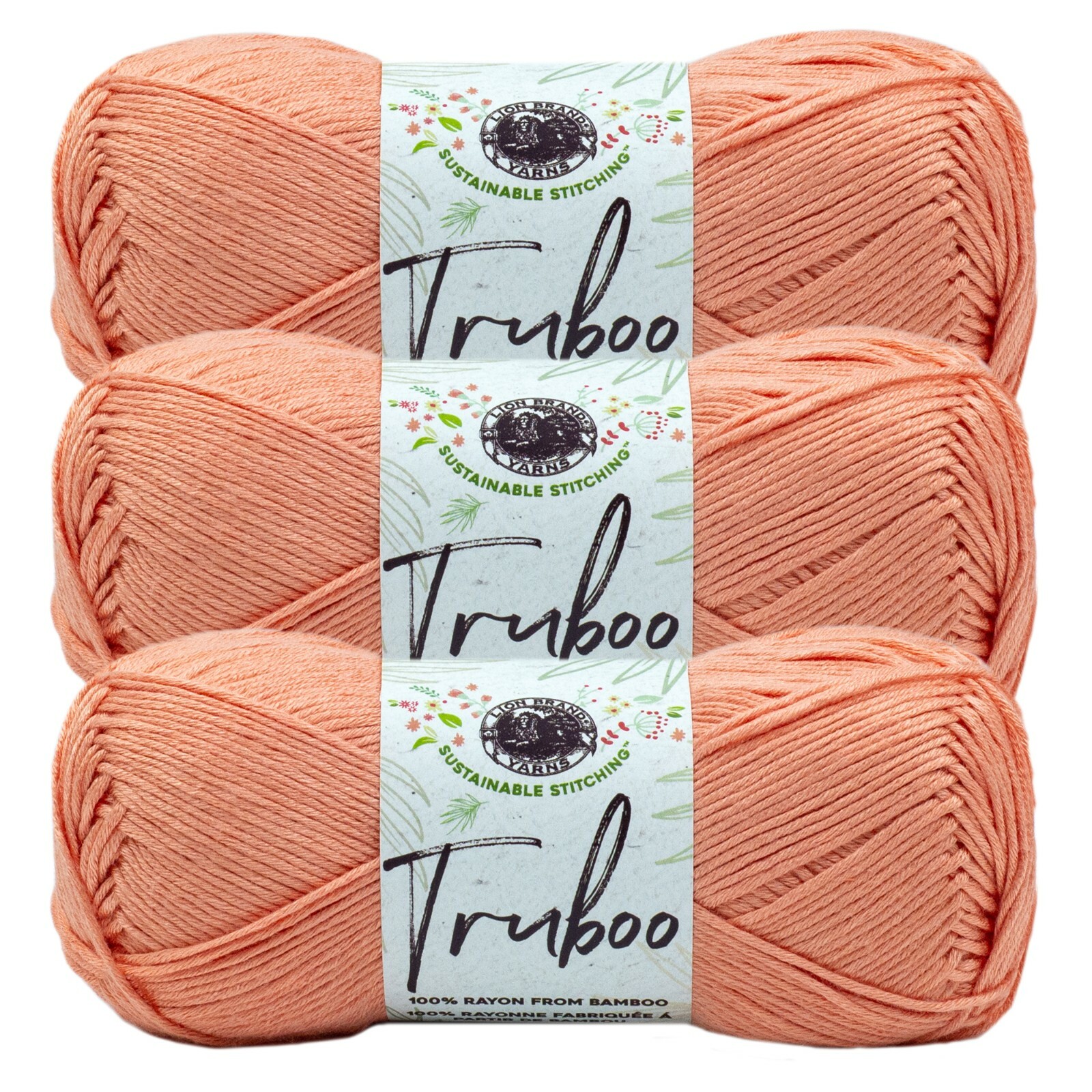 (3 Pack) Lion Brand Yarn 837-103 Truboo Yarn, Coral
