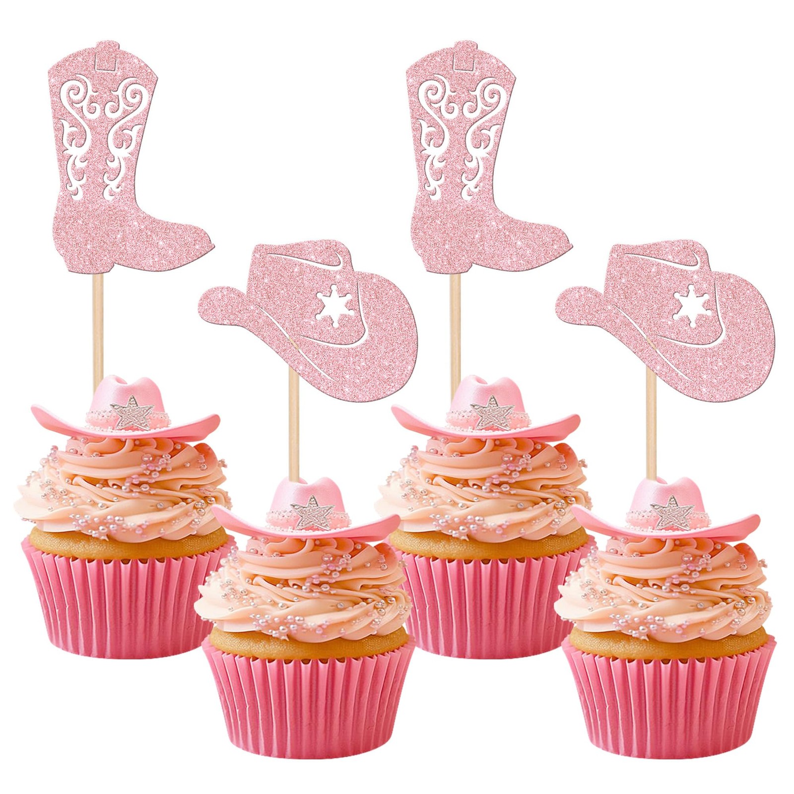 24 PCS Cowboy Cupcake 2.1*4.1/ 1.6*4.5/ 1.6*4.5 inch, Light Pink
