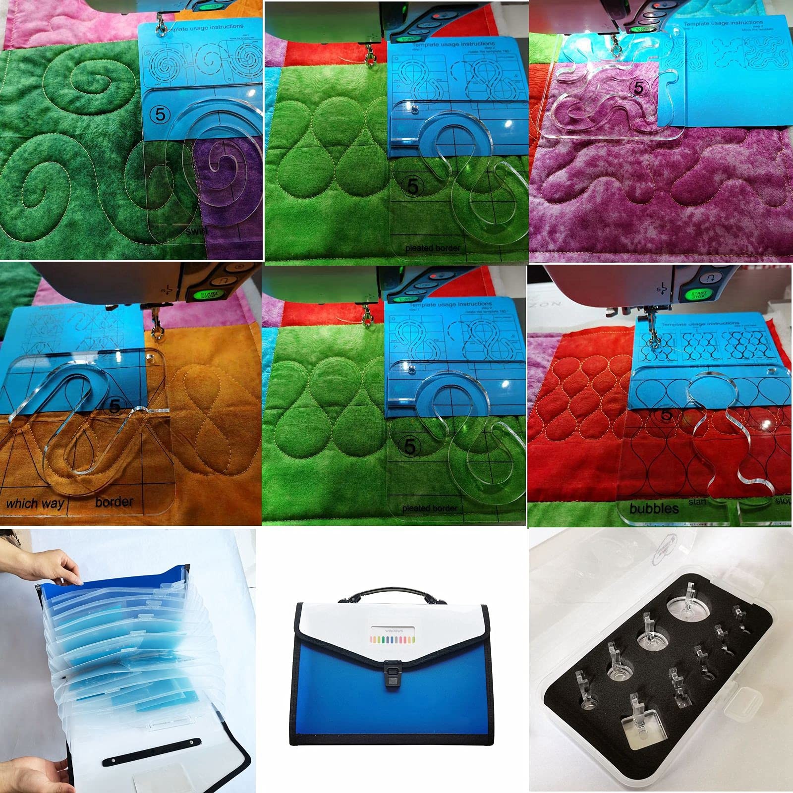 Free Motion Quilting Templates Series 5 with Quilting Frame+9pcs Quilting Foo...