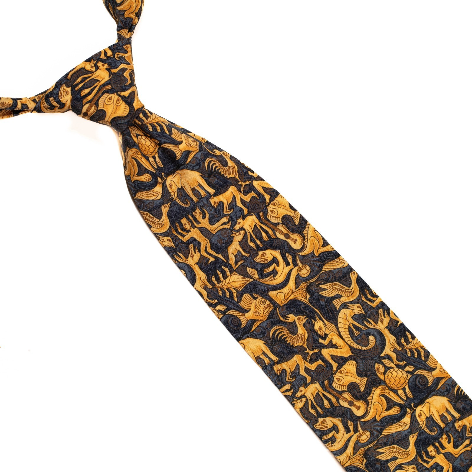 M.C. Escher Silk Tie Mosaic Animals Mythical Creatures Blue Gold 58x3.75” Italy