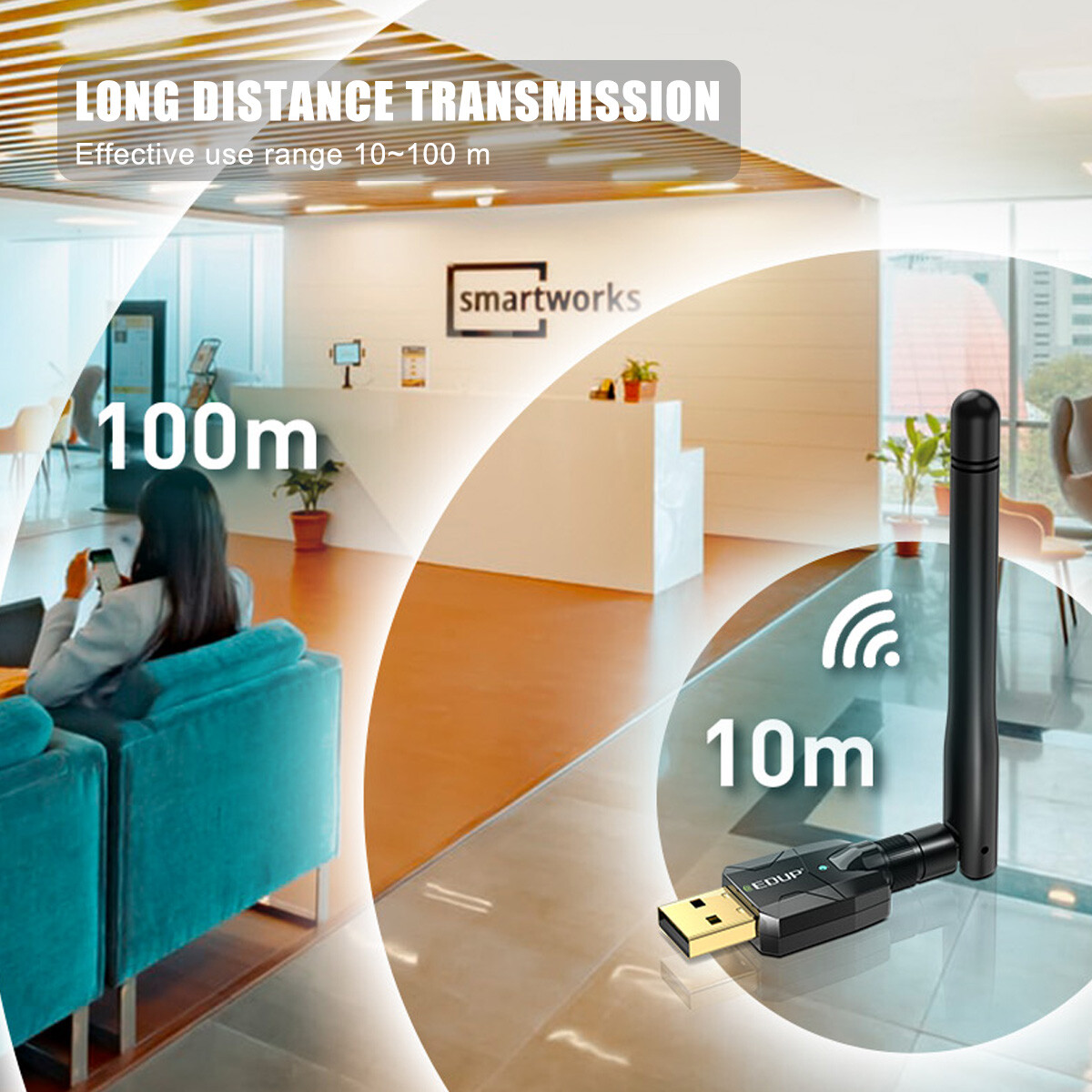 USB Bluetooth 5.1 Adapter 100M Long Range Bluetooth Dongle EDR For PC & Desktop