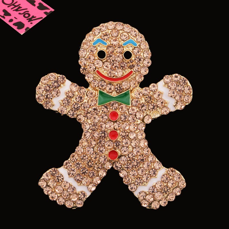 New Fashion Women Rhinestone Cute Champagne Bow Tie Snowman Charm Brooch Pin