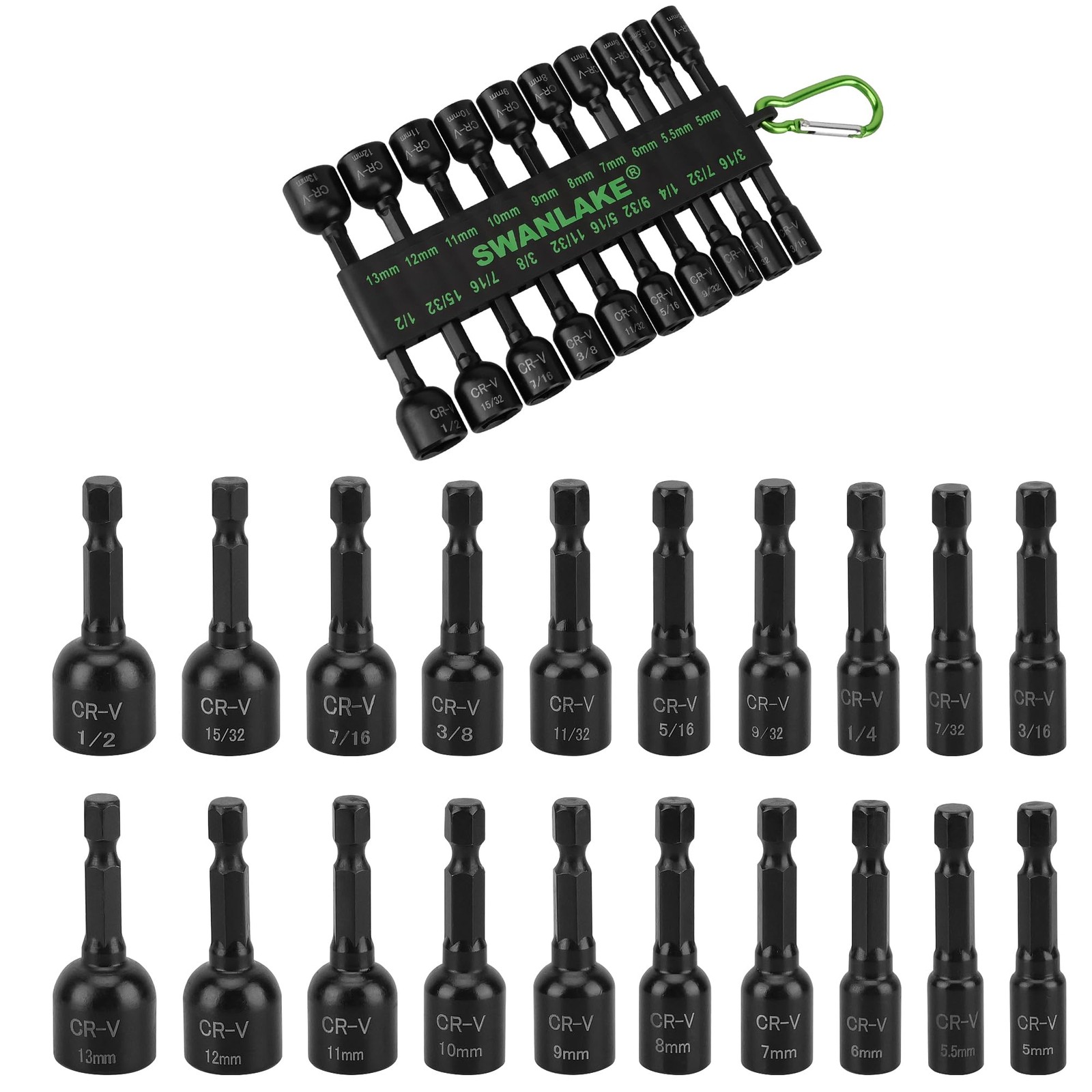 20piece Magnetic Nut Driver Set Metric & Sae 1/4" Hex Shank Drill Socket Set Imp