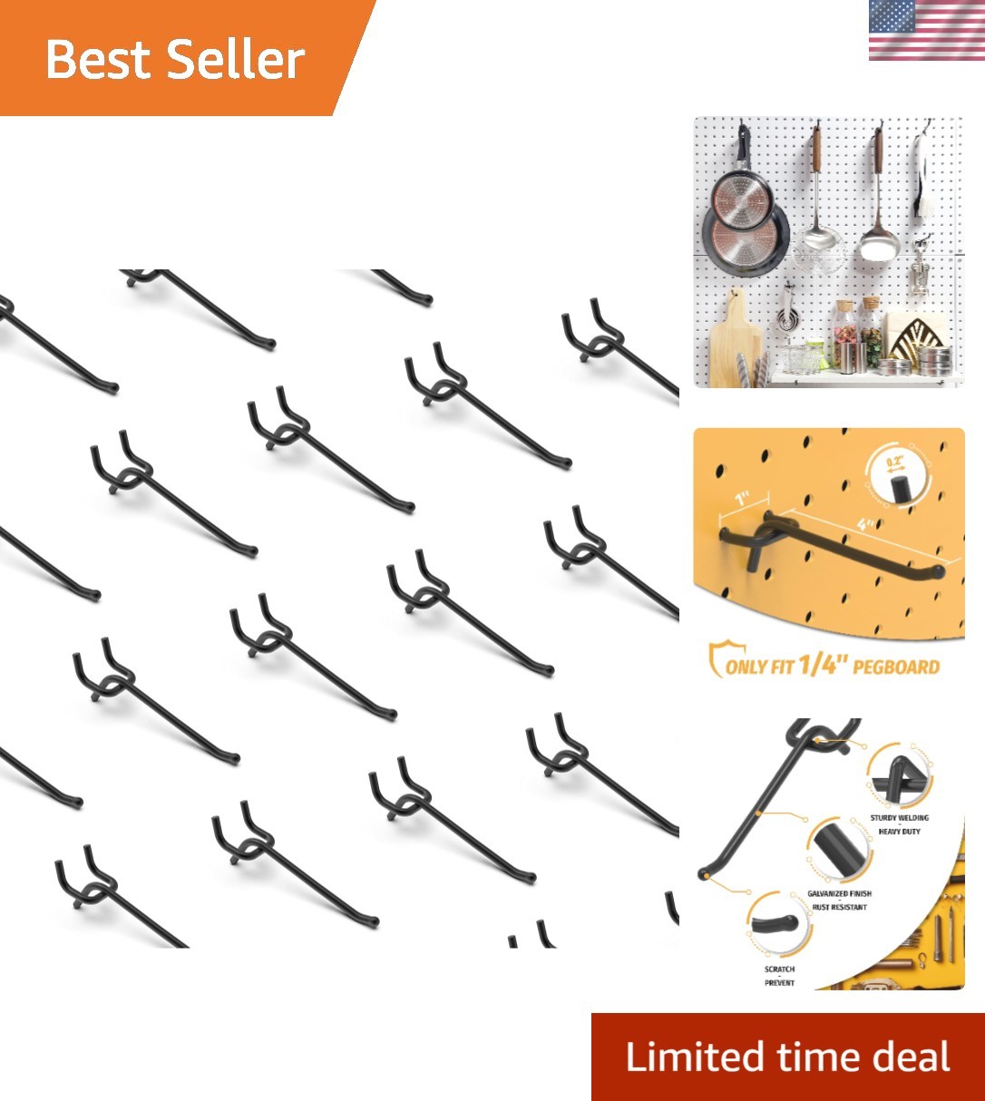 Rust-Resistant 25 Pack of 4-Inch Black Pegboard L Hooks for Efficient Storage