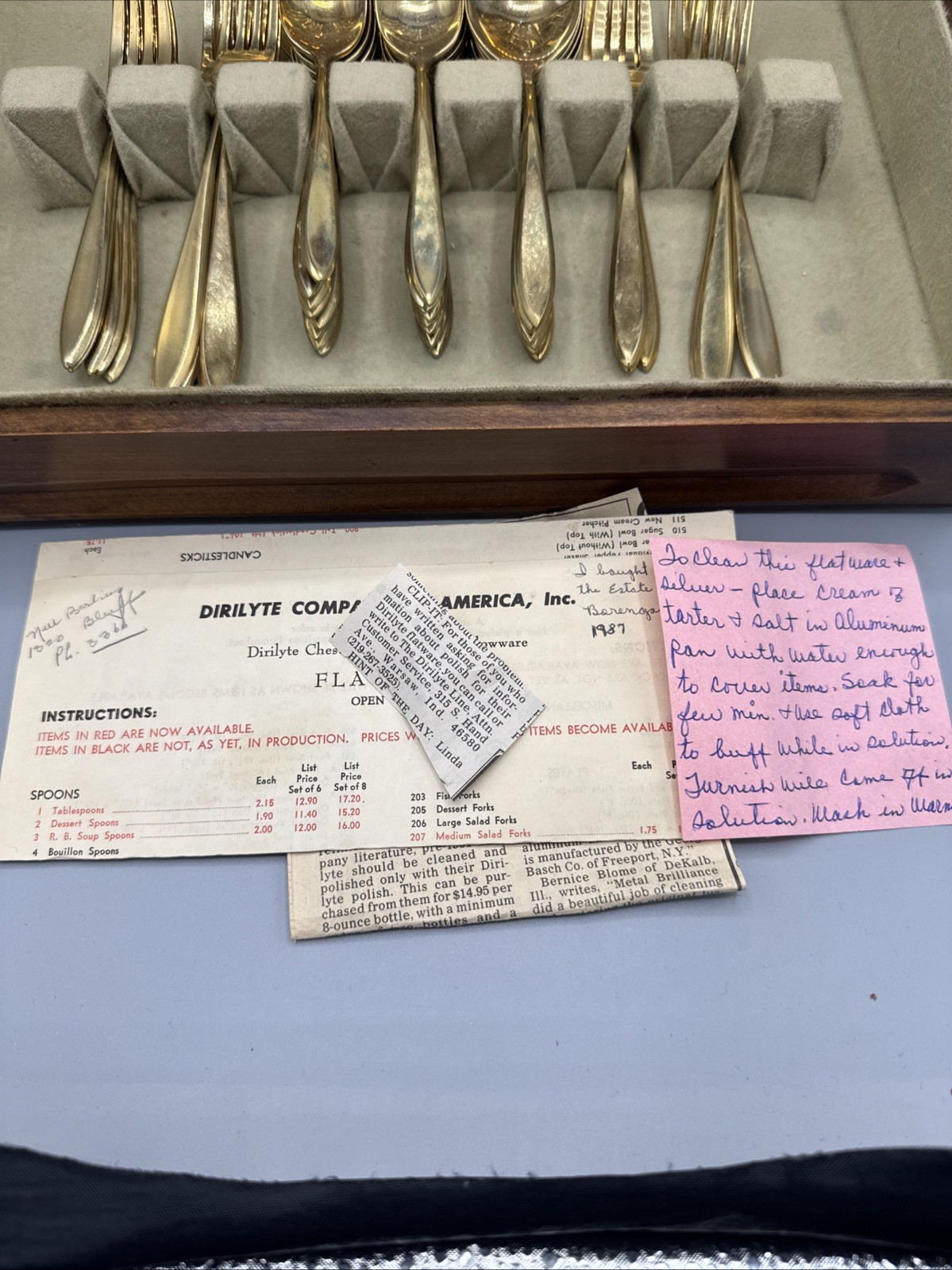 DIRILYTE DIRIGOLD Gold Tone Silverware Flatware 55 pc Box MCM Mid Century