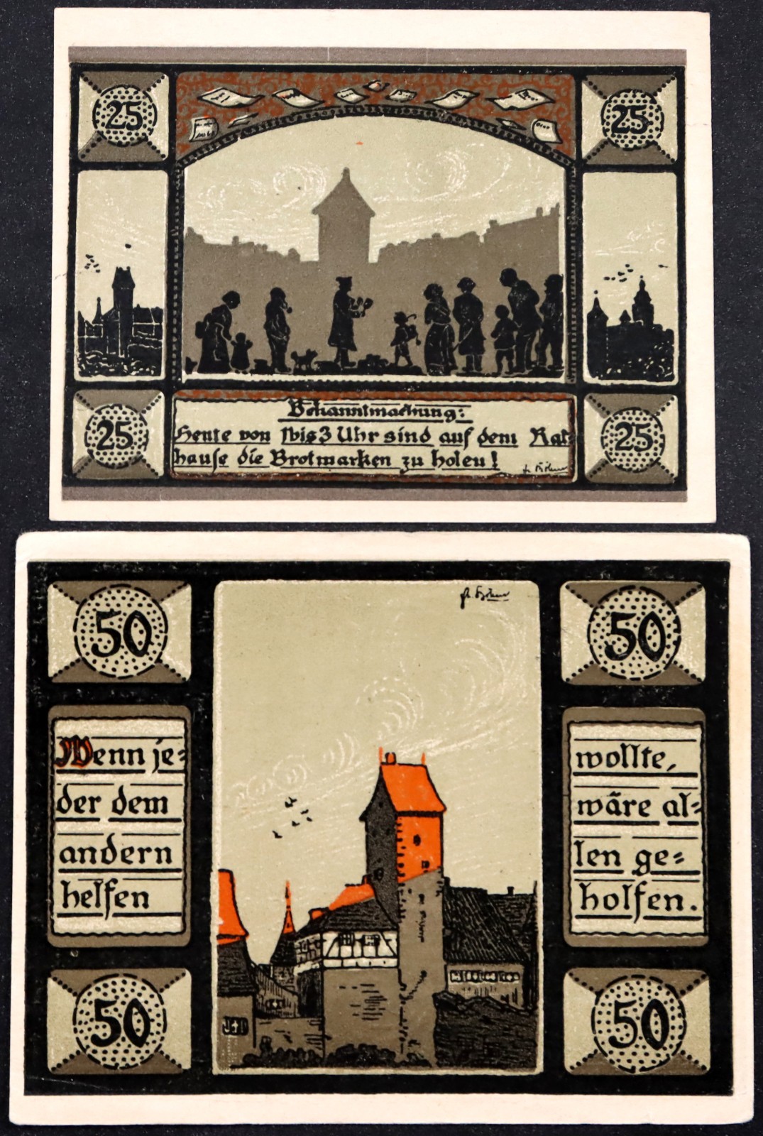 MAINBERNHEIM 1920 "Bread Ration Line" Complete Brotmarken Text German Notgeld