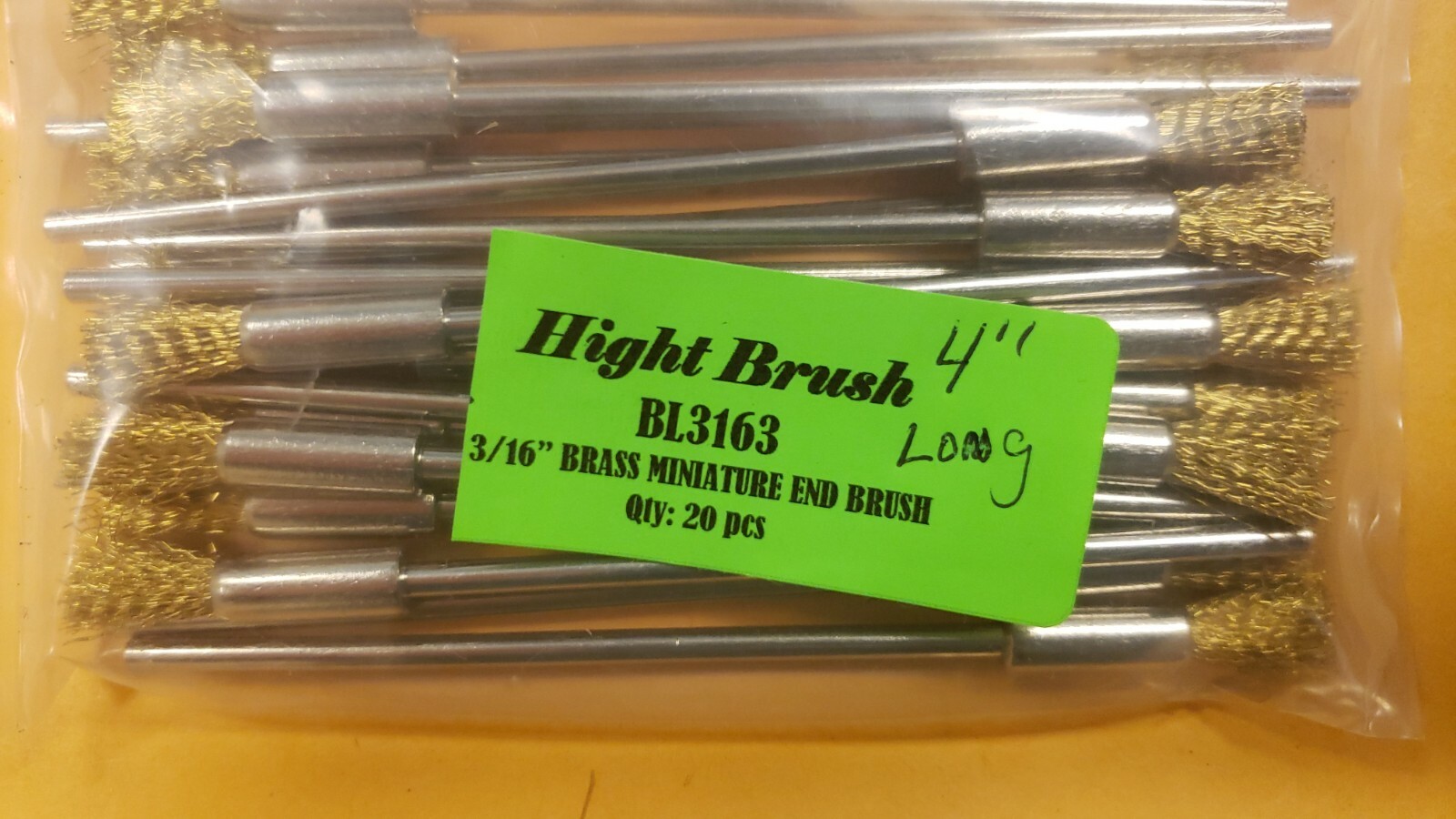 3/16''  x  4'' MINIATURE END BRUSH .006 BRASS WIRE 1/8'' SHAFT 20 PER PAck