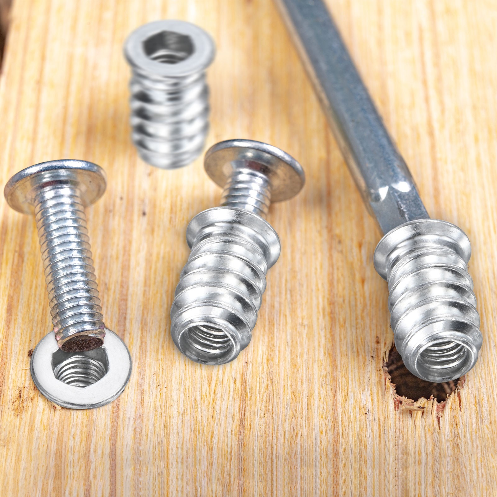 20-Pack Threaded Inserts for Wood, M8x10mm Threaded Insert Nuts [Silver Tone]