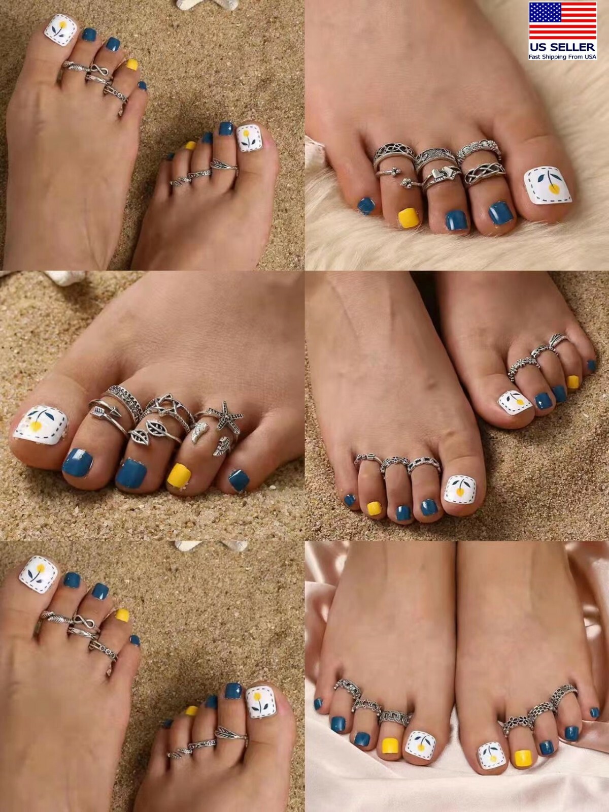 6PC Set Fashion Women Toe Foot Open Size Rings Retro Silver Beach Beauty 1028