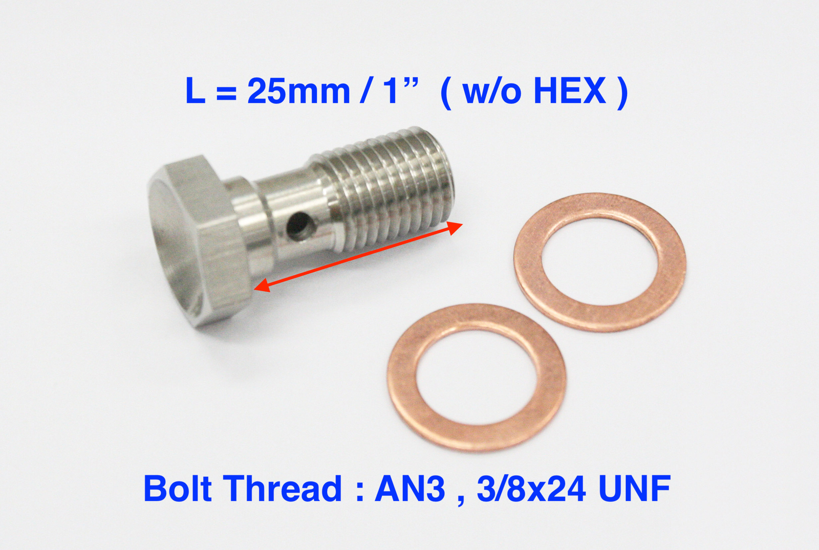 Stainless Steel Banjo Bolt 3/8x24 UNF Fittings AN3 25mm Car Brake Adaptor AN-3