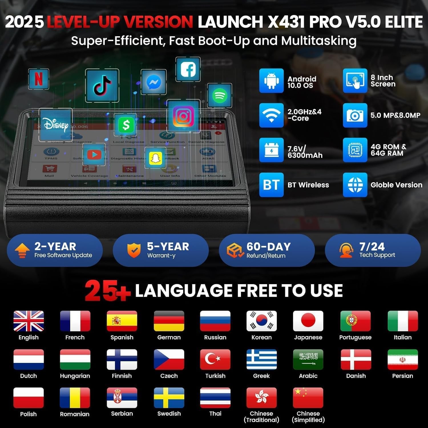 2025 LAUNCH X431 V + V5.0 PRO3S+ Diagnostic Scanner Tool Key Coding Full Systems