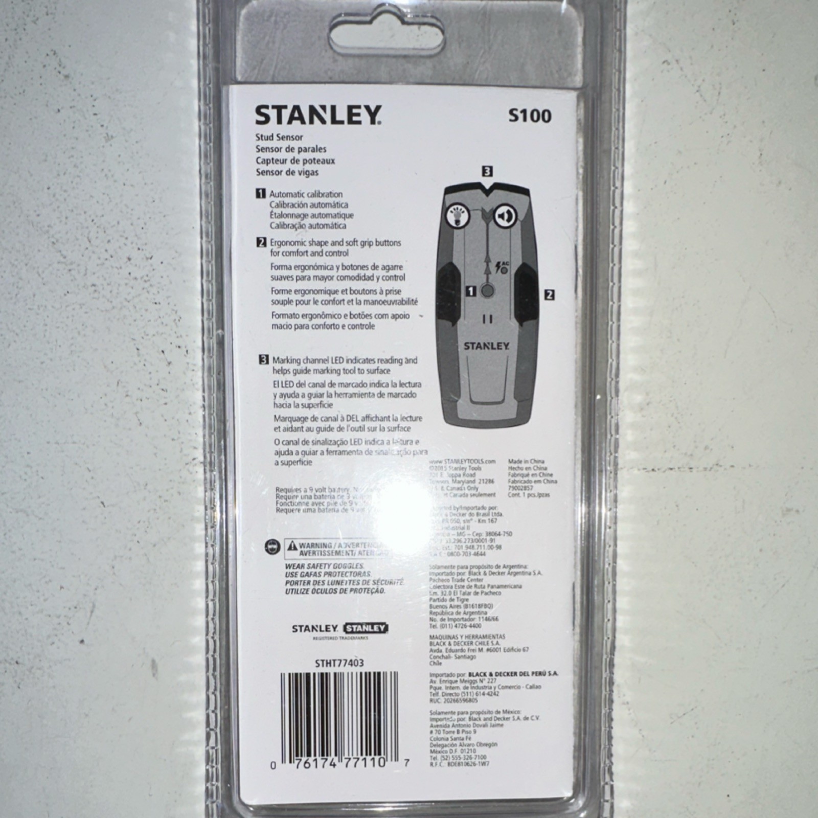 Stanley S100 Electric Stud Finder STHT77403 Auto Calibration Live Wire