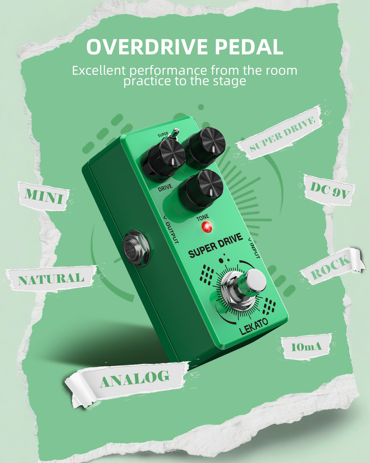 LEKATO OD-02 Mini Overdrive Guitar Pedal Super Normal Mode True Bypass Portable