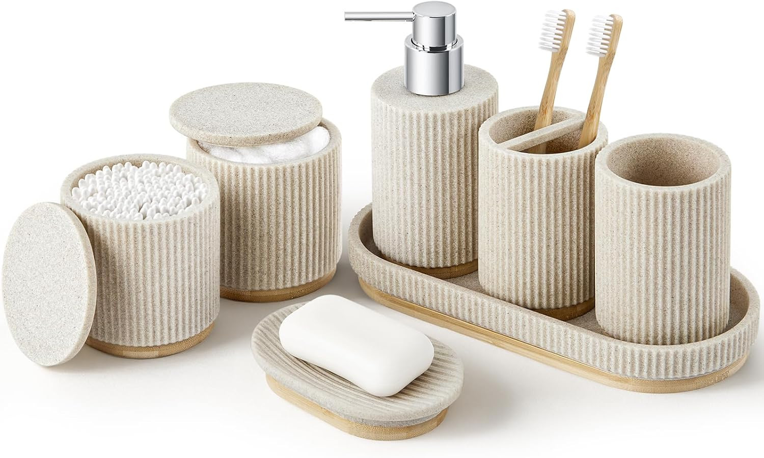 7PCS Bathroom Accessories Set, with Soap Dispenser, Q-Tip Holder, Toothbrush Hol