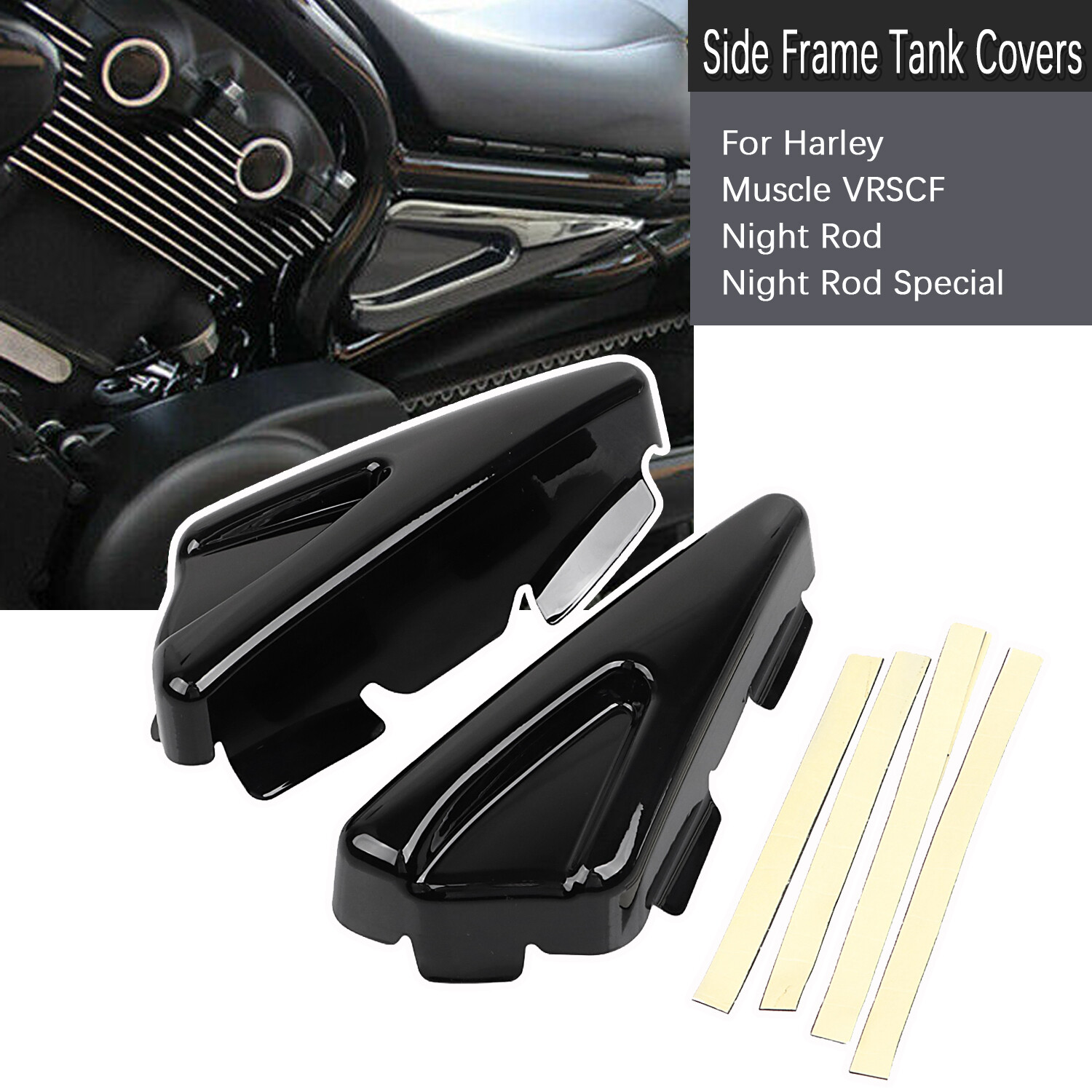 ABS Gloss Black Tank Side Frame Covers Fit For Harley V-Rod Night Rod 2007-2011