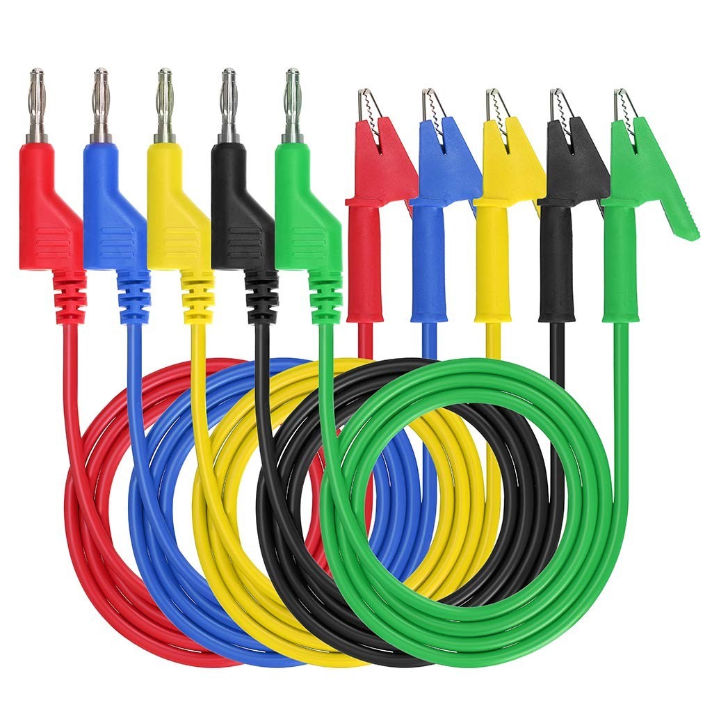 Multimeter Banana Plug to Crocodile Alligator Clip Probe, 5PCS 4mm Stackable...